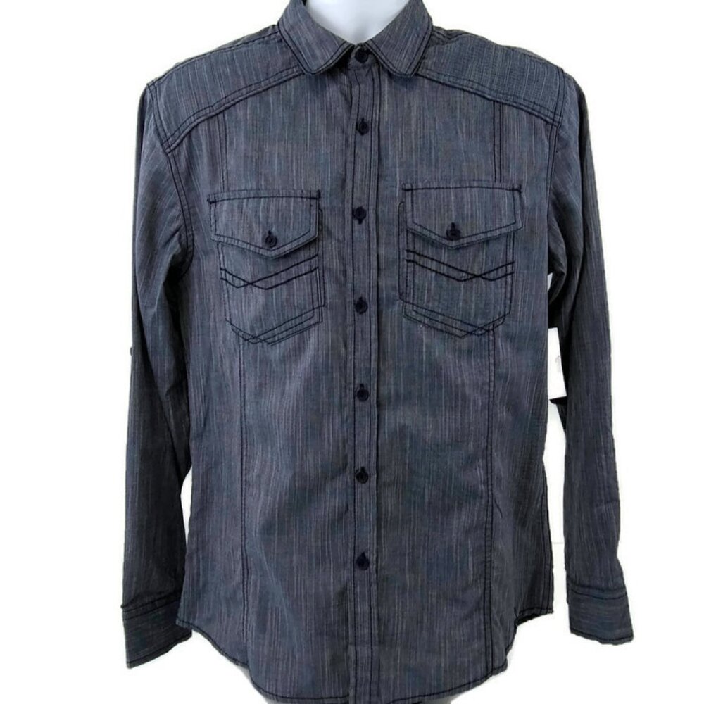 Surplus Western Men's Casual Button Down Long Sleeve Blue Shirt Size Small